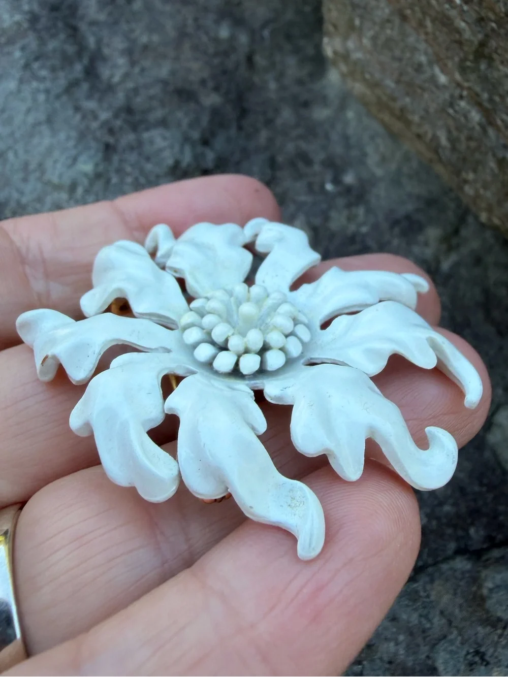 Vintage Monet White Enamel Floral Statement Brooch
